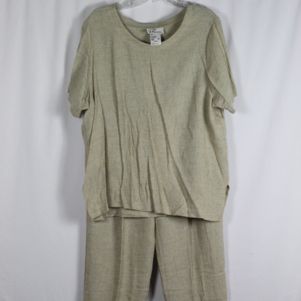 Popovitch Tan Women's 2 Pc Outfit Pants Short Sleeve Blouse Set Size X Large 014